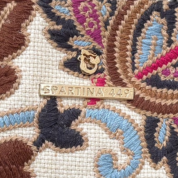 Spartina 449 Natural Linen Genuine Leather Fall Floral Satchel/Crossbody Bag - Picture 5 of 5